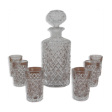 Mid-Century Set of six Glass and Carafe, Bohemia Crystal, 1950´s