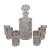 Mid-Century Set of six Glass and Carafe, Bohemia Crystal, 1950´s