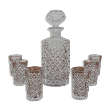 Mid-Century Set of six Glass and Carafe, Bohemia Crystal, 1950´s