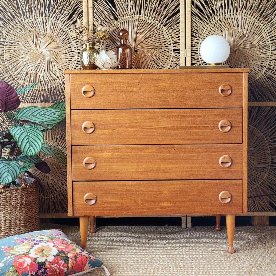 Vintage plated teak chest of drawers