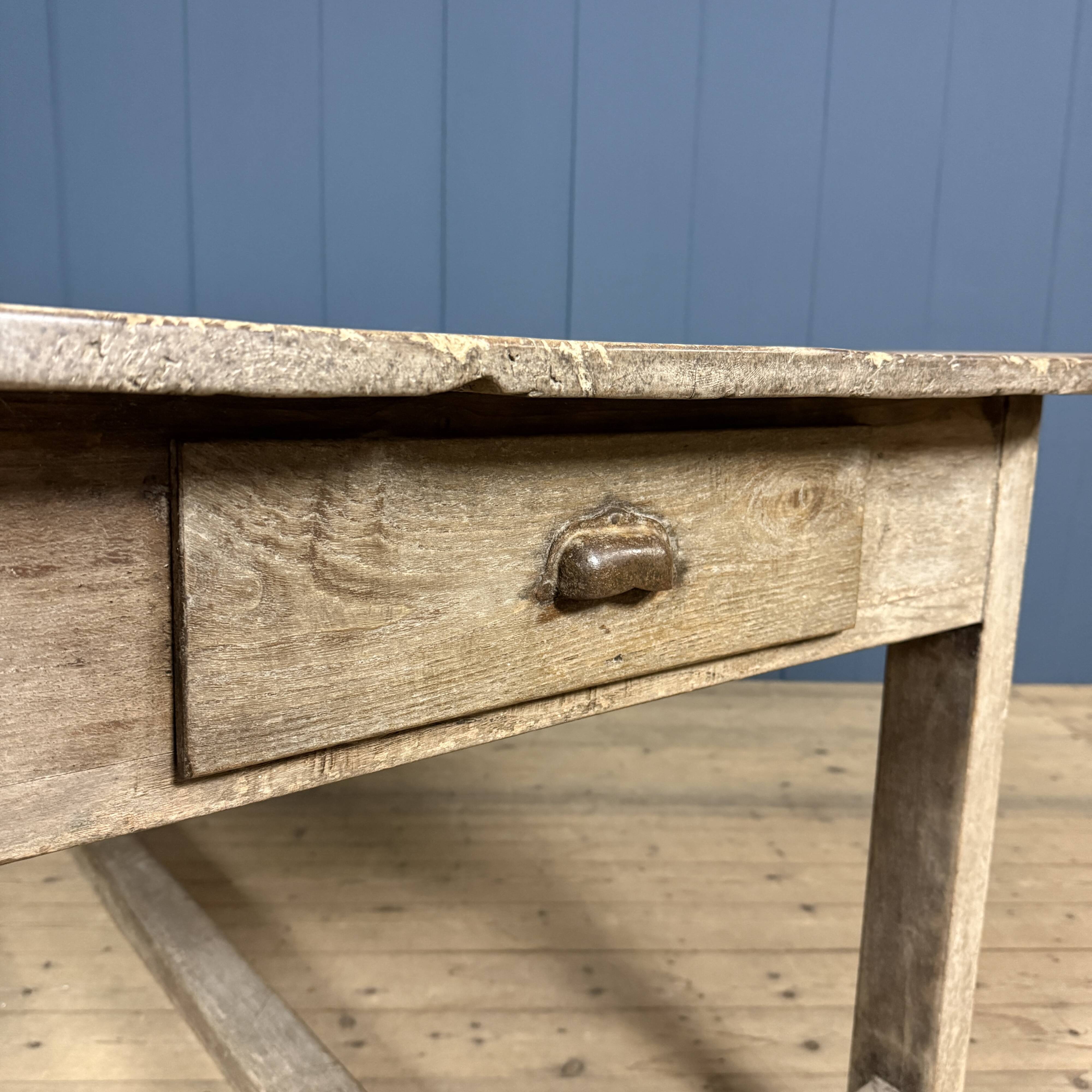 French farmhouse dining table with pine top and oak base