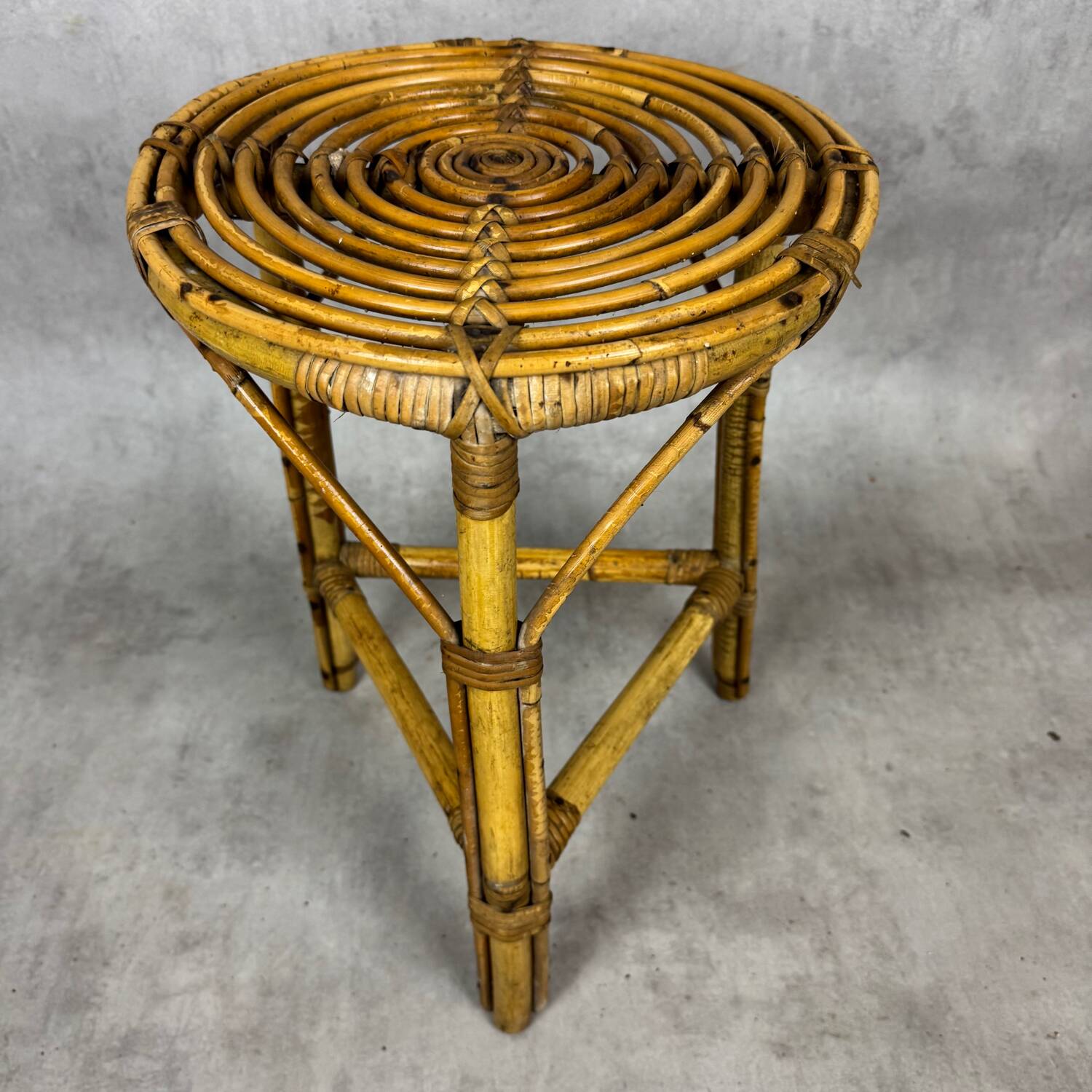 Round rattan stool from the 70s