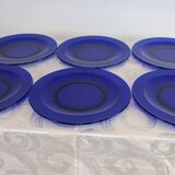 Service of 6 large vintage cobalt blue glass plates by Codec.