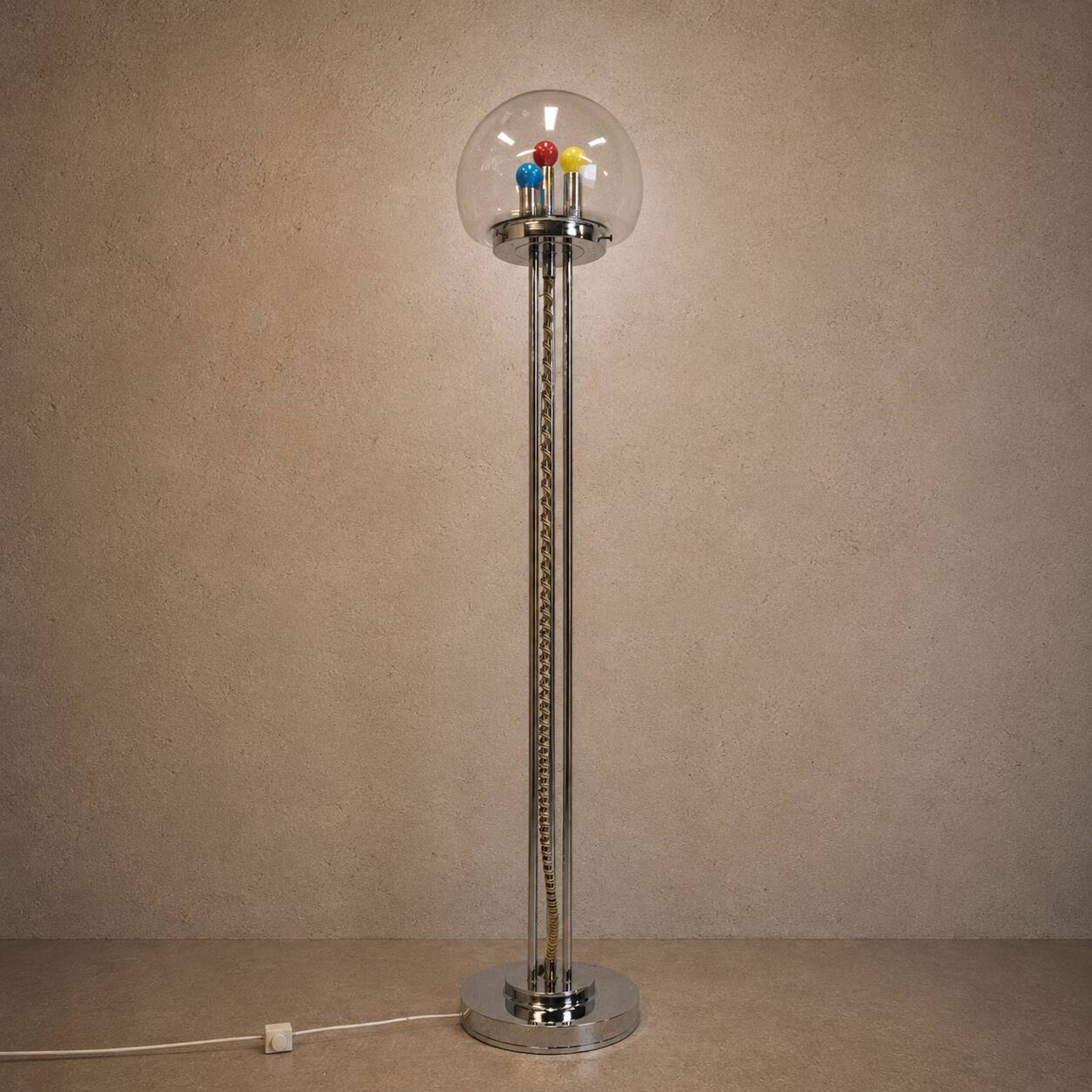 Vintage Italian Space Age floor lamp chrome and glass (70s)