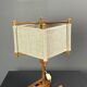 Midcentury Scandinavian pine table lamp with square fabric shade, 1970s
