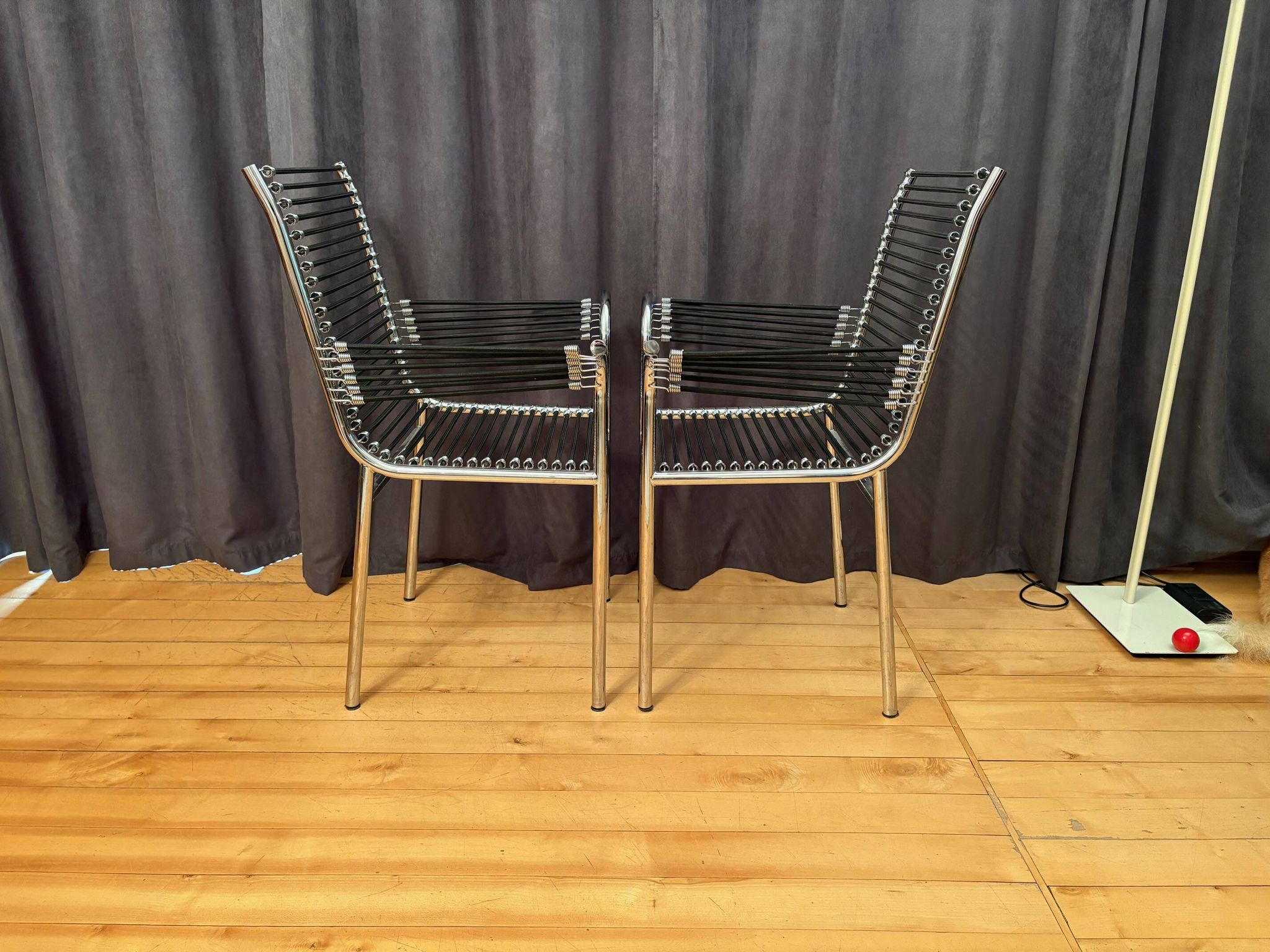Pair of "Sandows" chairs designed by Rene Herbst, Bauhaus, France, 1980s