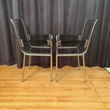 Pair of "Sandows" chairs designed by Rene Herbst, Bauhaus, France, 1980s