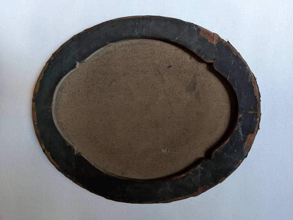 Antique pastel portrait of a young girl, oval painting, countryside decoration, 19th century