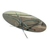 Large oval coffee table in glass and chrome - Vintage 1970