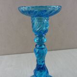 Old candlestick, blue molded glass