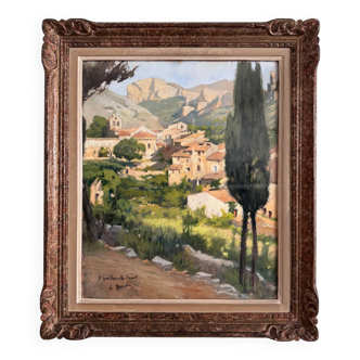 Watercolor on paper, Saint-Guilhem-le-Désert by Ch. Mazelin, 20th century