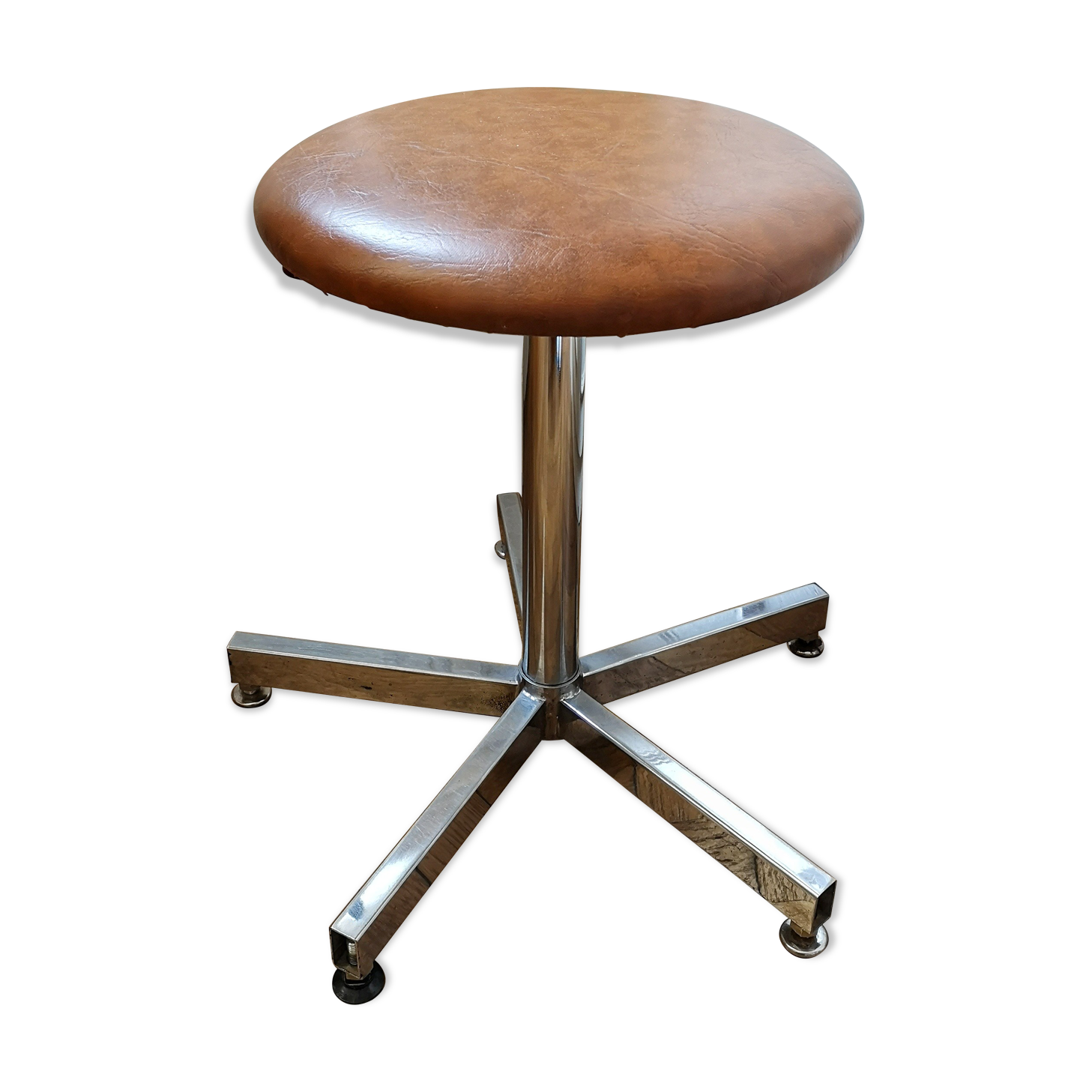 Tabouret d'usine cuir vintage industriel, designer kor