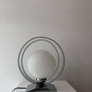Lampe de table vintage, chrome et opaline, France 1970