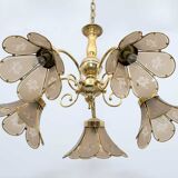 Mid-Century Modern Italian Glass and Brass Chandelier, 1960s