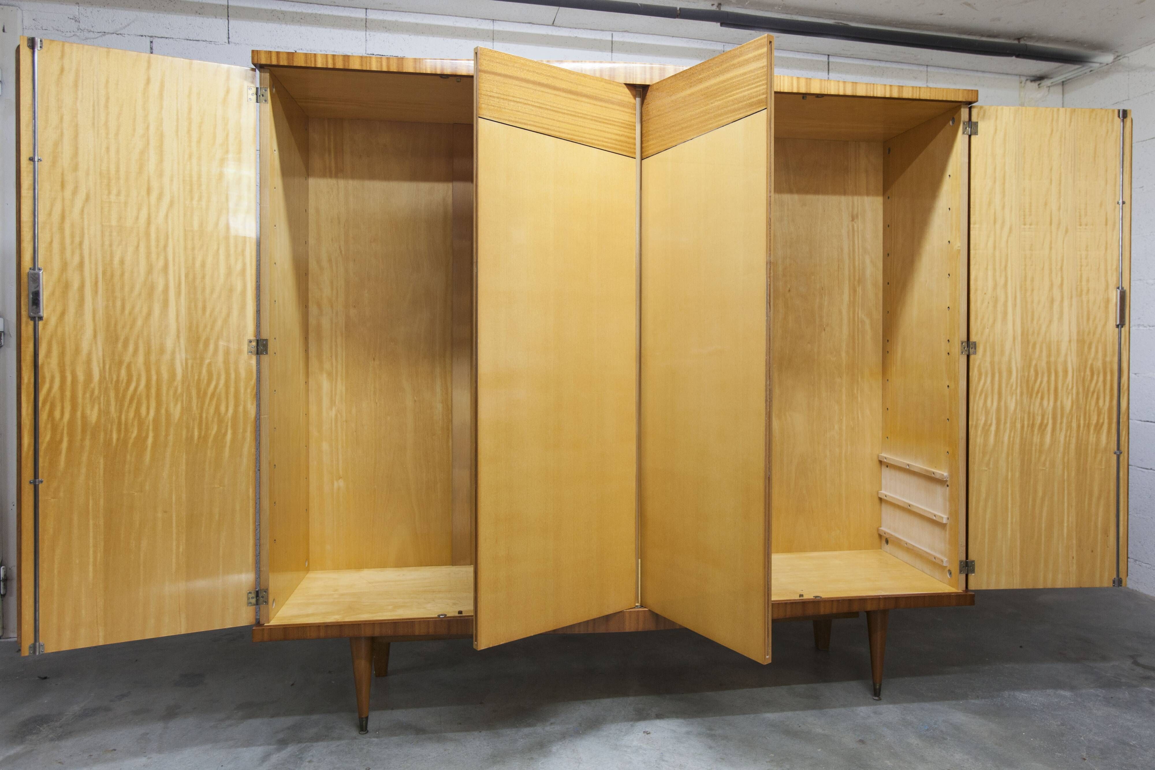 1960 Scandinavian wardrobe, atypical blond wood varnished, 4 doors 3