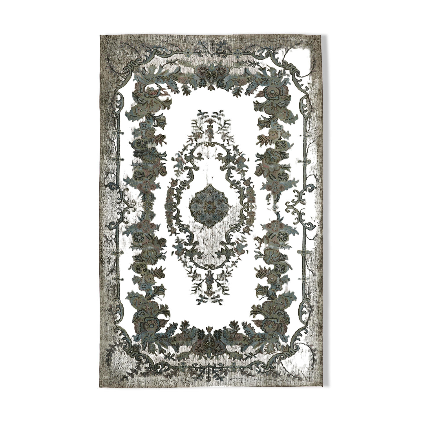 Handmade Hi-Low Pile Turkish 1980s 191 cm x 296 cm Grey Rug