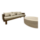 Canapé places minimaliste en bois massif et tissu écru – Style Japan