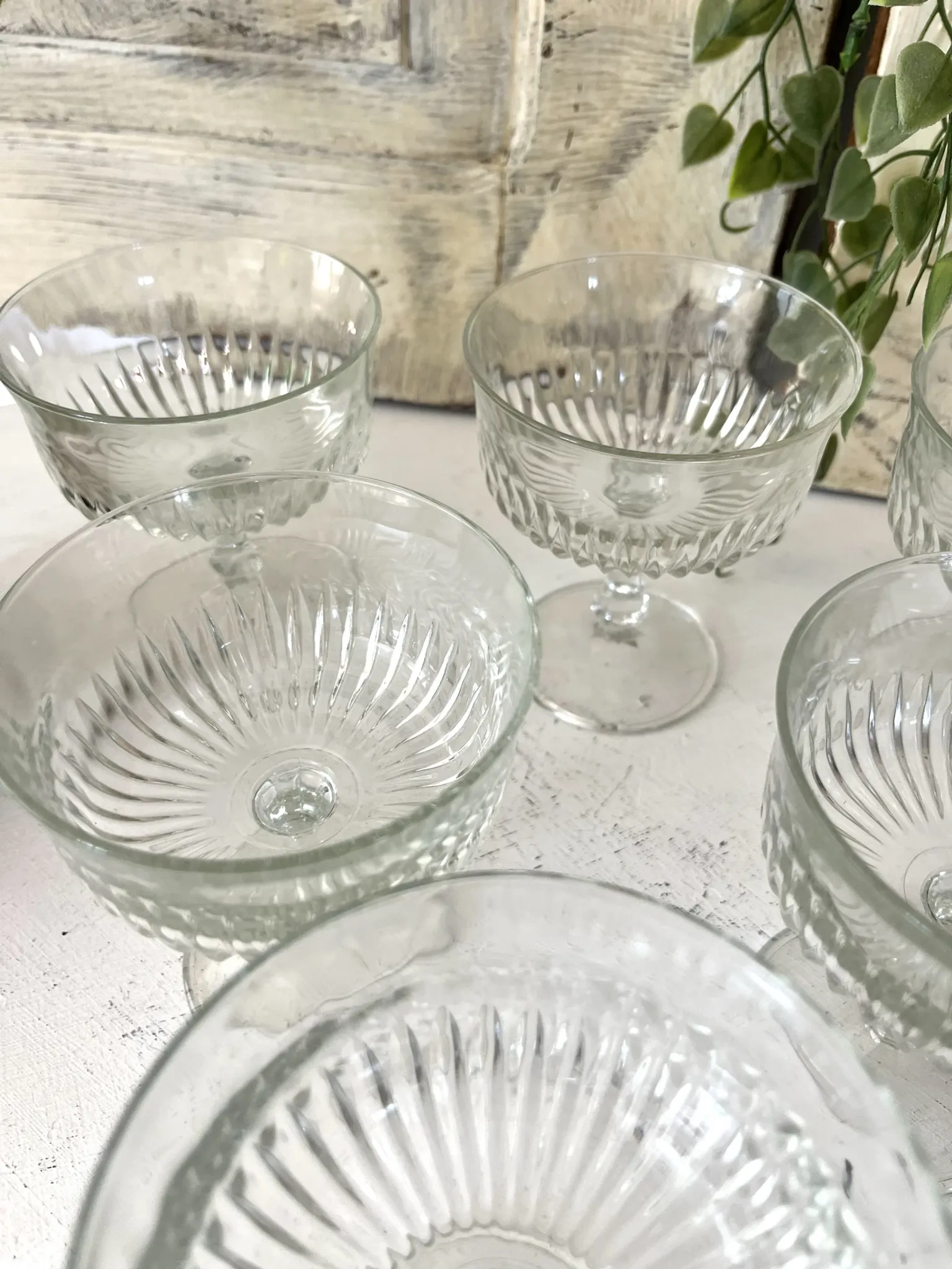 Coupe Glasses – French Set of 6 Pressed Glass Sunburst Cocktail Desser