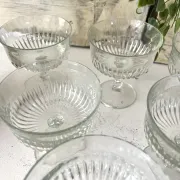 Coupe Glasses – French Set of 6 Pressed Glass Sunburst Cocktail Desser