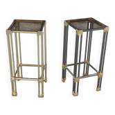 Paire de tables d'appoint Hollywood Regency en métal doré et verre fumé