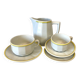 Apilco Bistro Pitcher and Cup Set, Antique White with Yellow and Green Trim