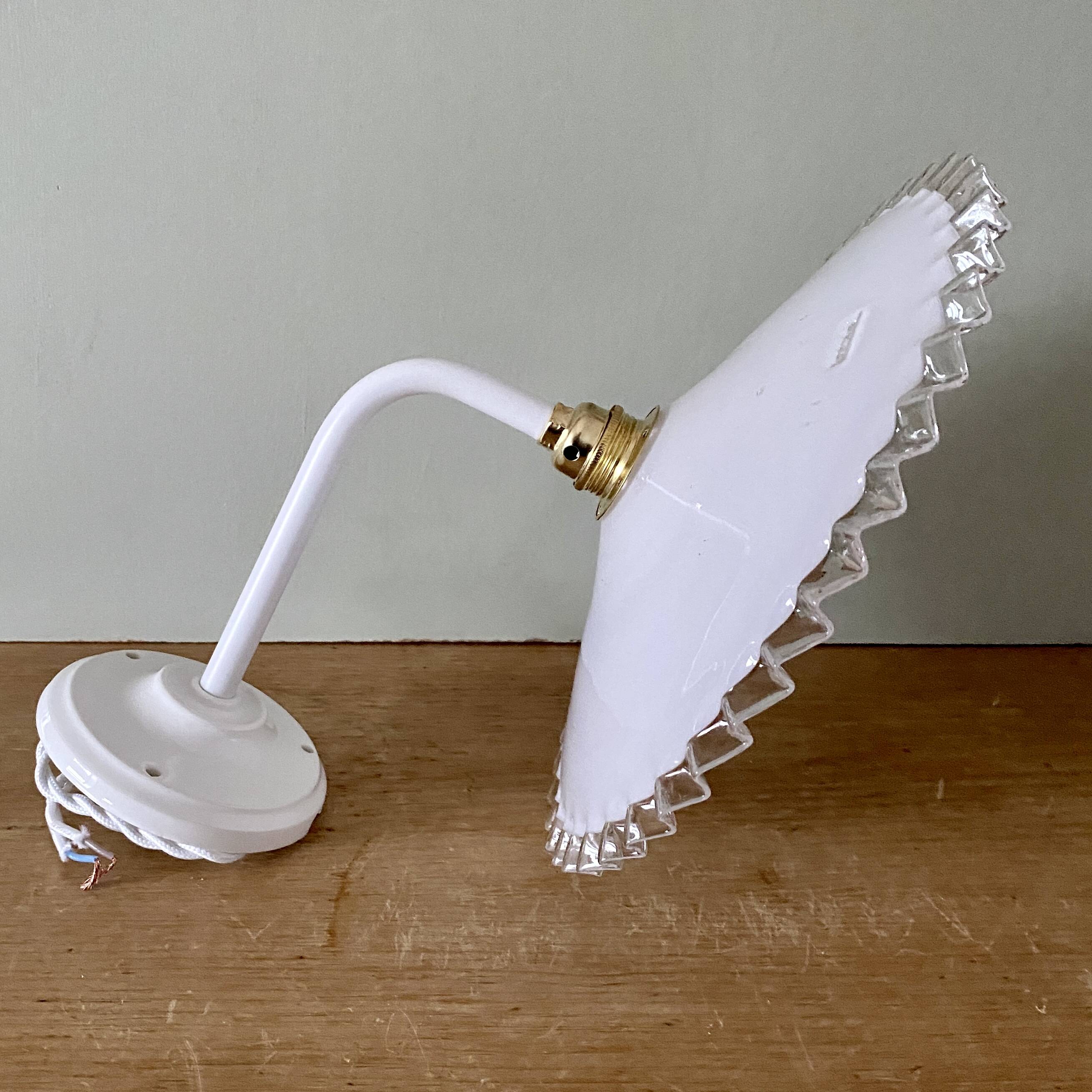 Vintage lampshade wall light in white opaline
