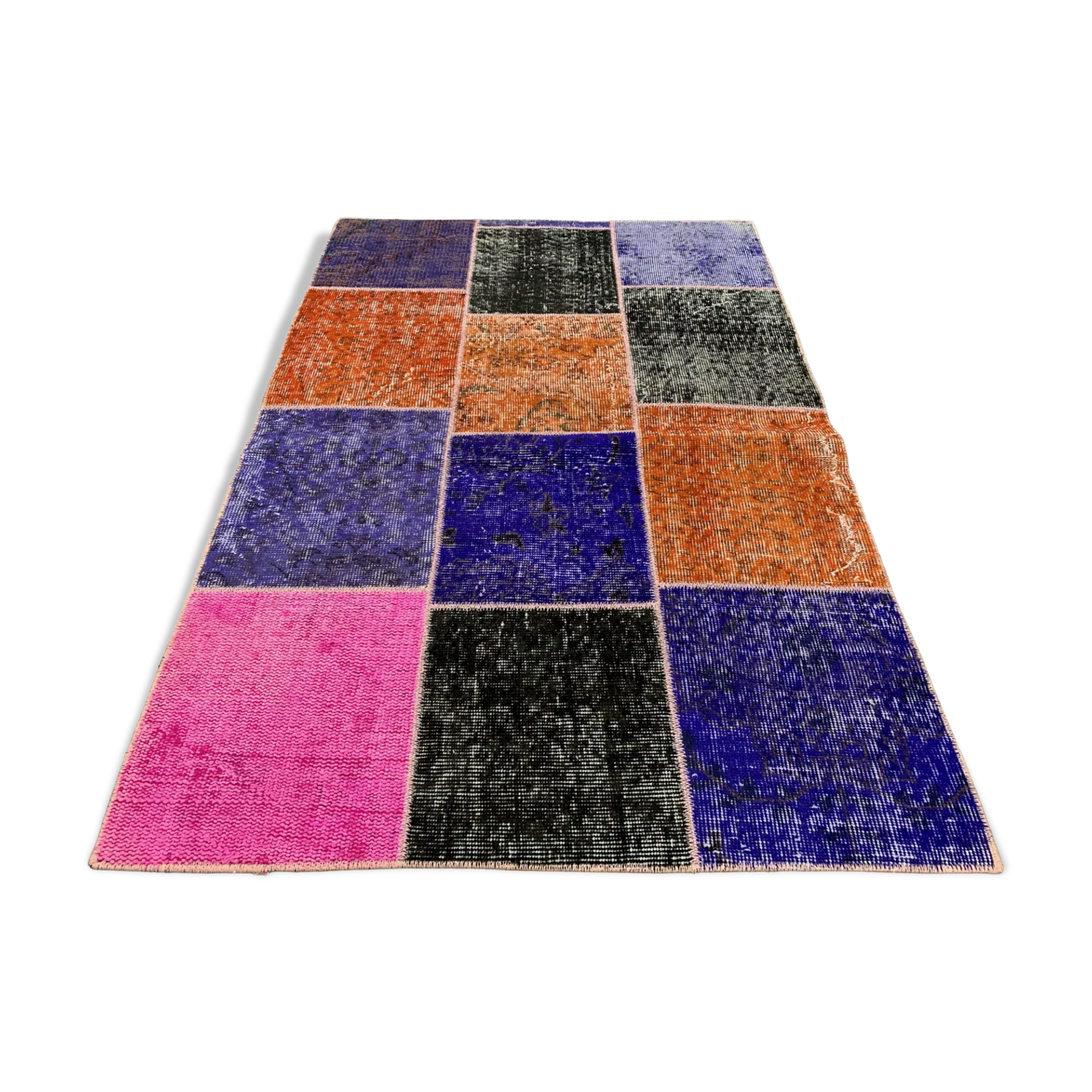 Distressed vintage turkish patchwork rug 150x100 cm wool medium