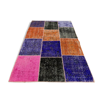 Distressed vintage turkish patchwork rug 150x100 cm wool medium