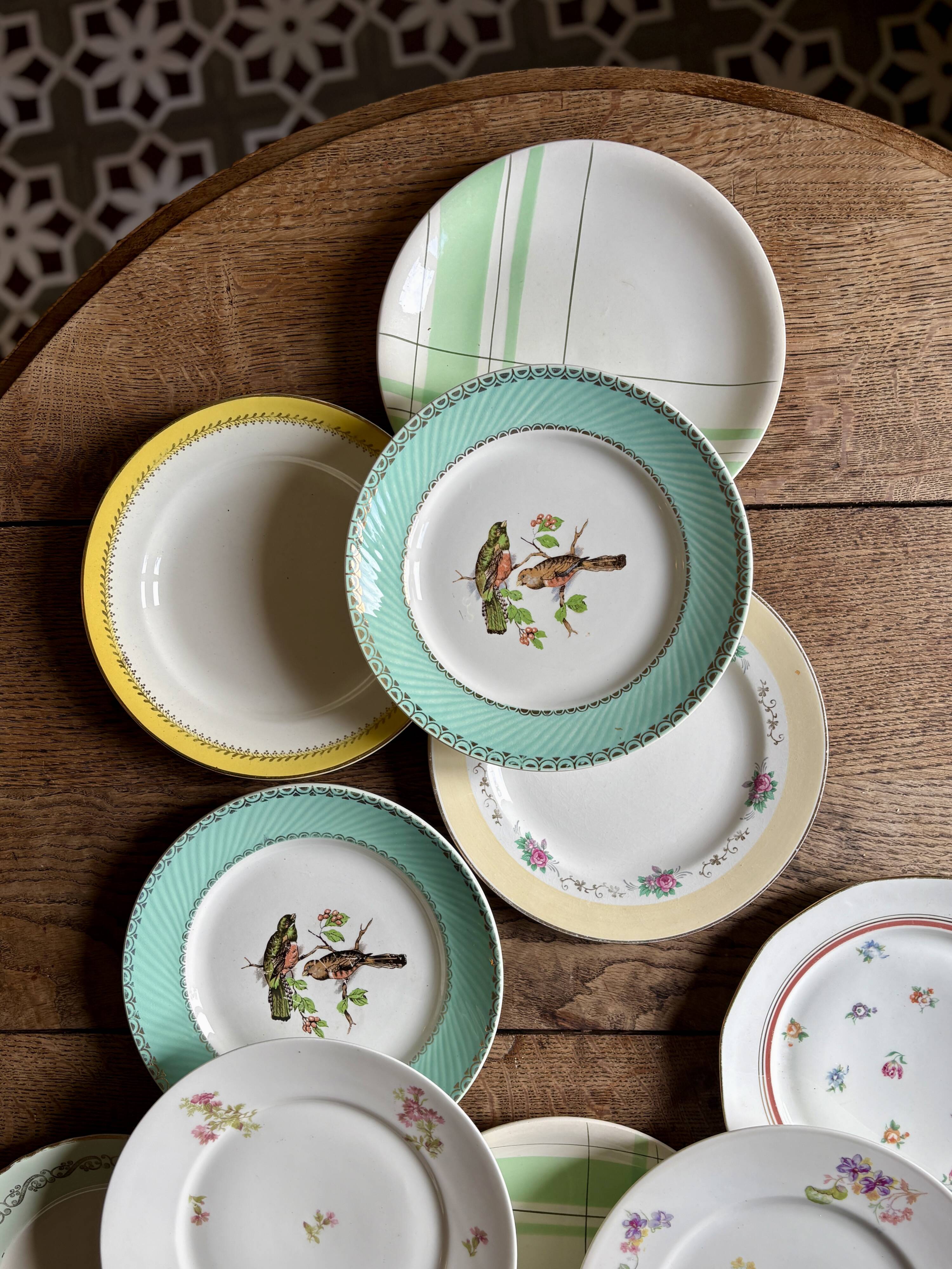 Lot de 12 assiettes plates vintage dépareillées
