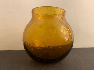 Jam maker or candy maker in amber yellow glass signed Biot