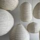 Hanging lamp in rattan and round japanese natural linen d:50
