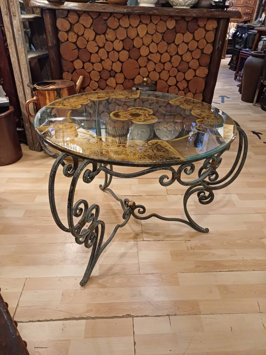 Wrought iron and glass tea table, 1930-1940