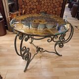 Table à thé en fer forgé et verre 1930-1940