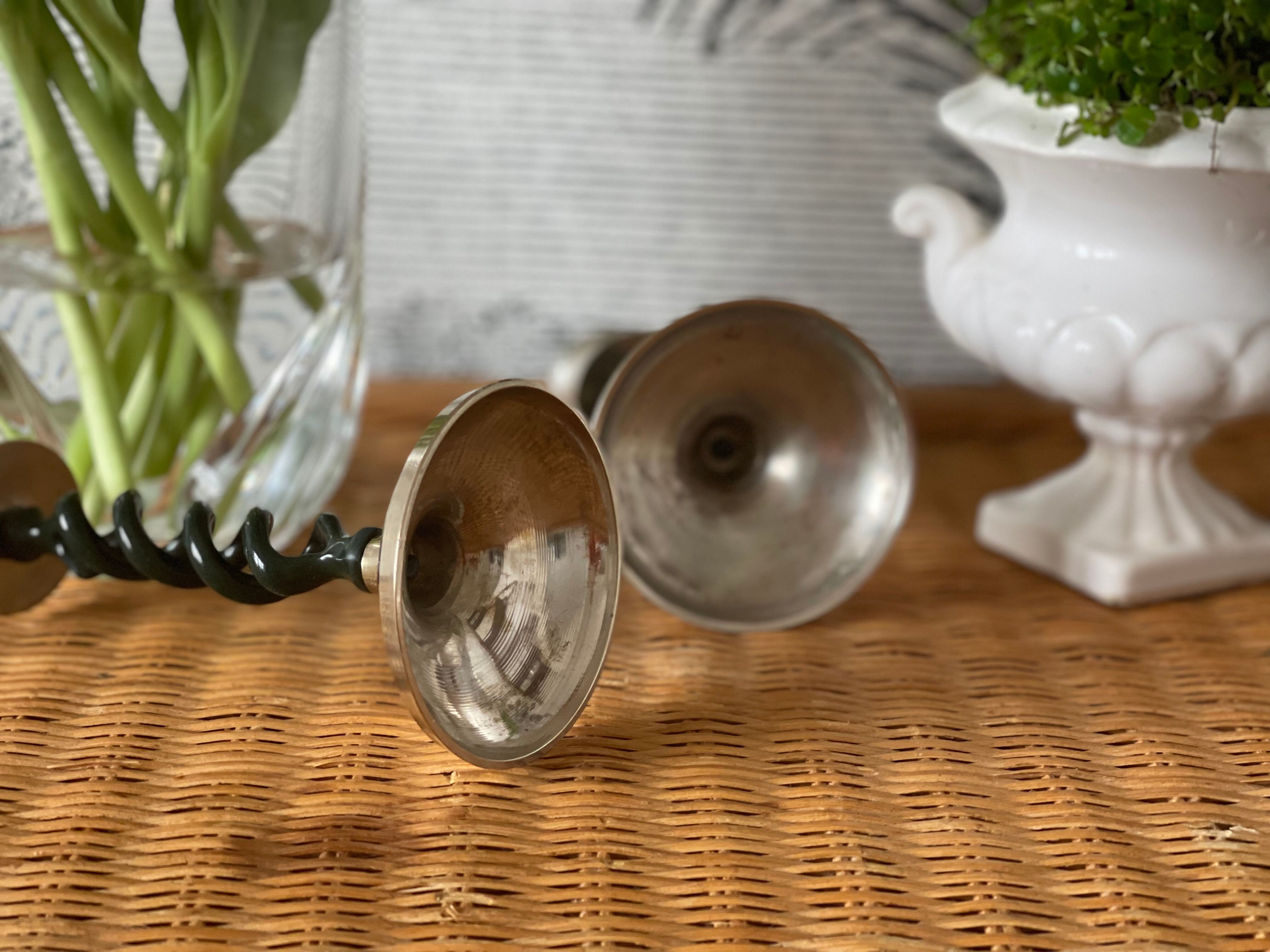 2 candle holders in brass and ceramic 1950