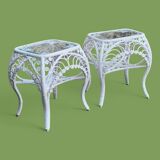 Table d’appoint en rotin blanc Peacock 1970