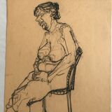 Charcoal sketch on paper by robert haisley, model study, sleepy on a chair