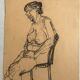 Croquis au fusain sur papier de robert haisley, etude de modèle, assoupie sur une chaise