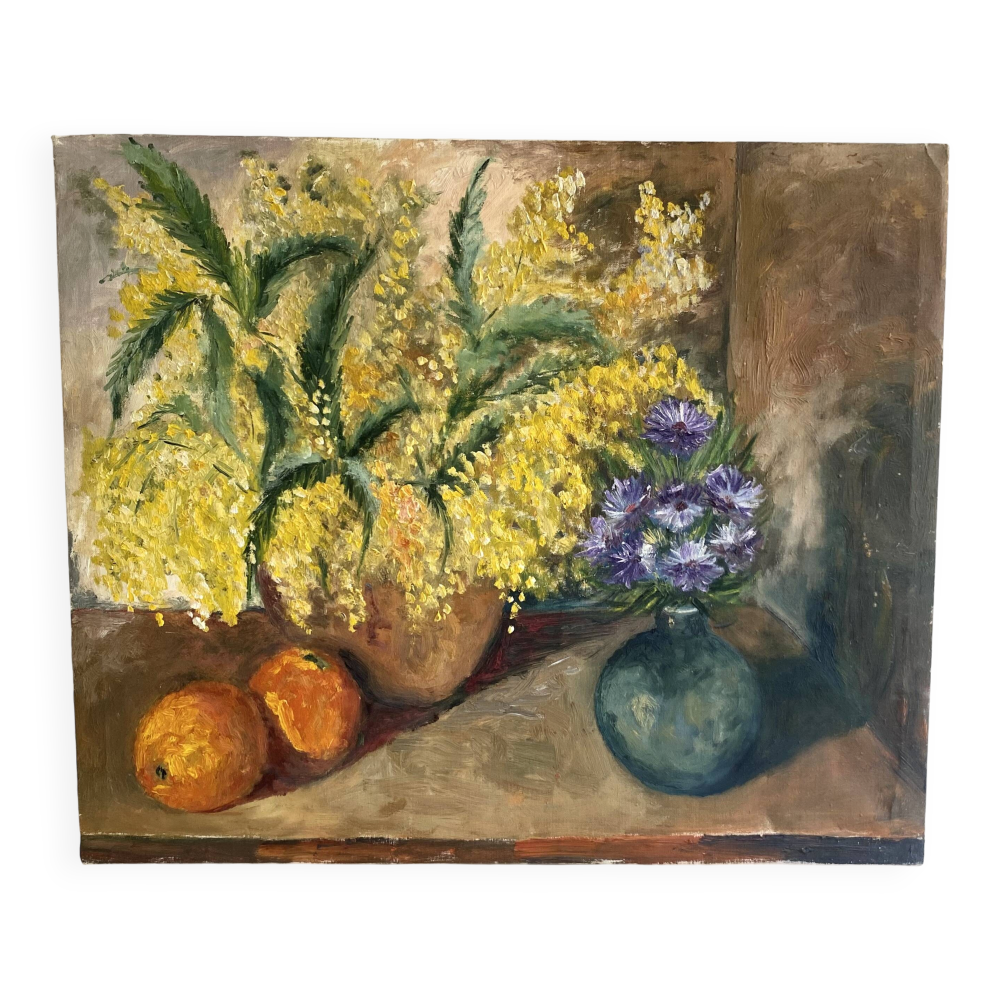 Oil on canvas still life "The Mimosa"