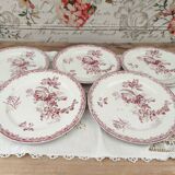 Lot de 5 assiettes plates début 20e Sarreguemines Modèle Fontanges