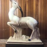 Old statue charles lemanceau antelope ceramic art deco vintage #a376