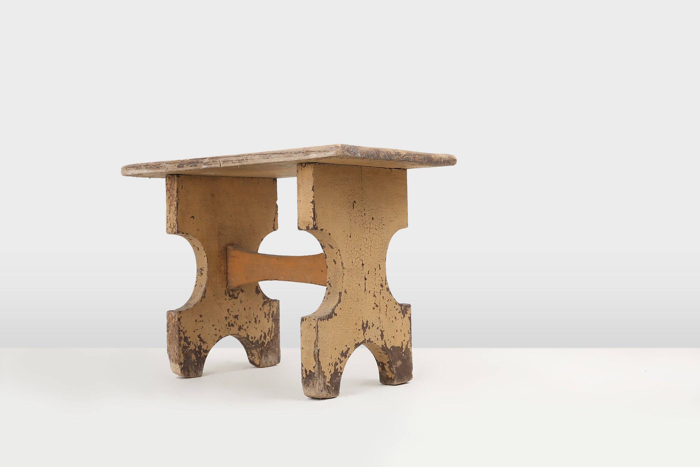 Rustic Shaped Low Stool in Painted Wood, France ca. 1900