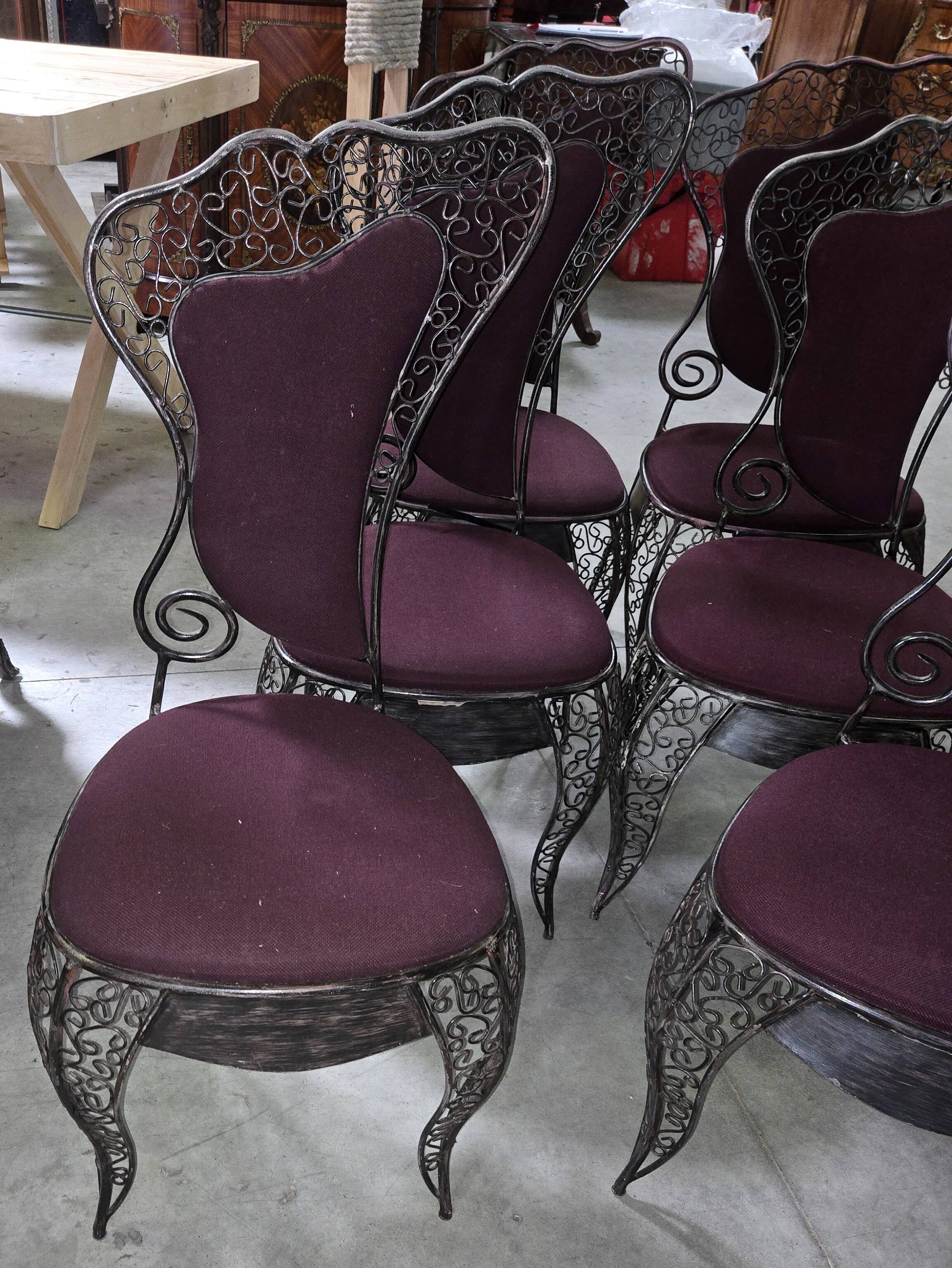 Set of six wrought iron chairs – Decorative design work from the 80s.