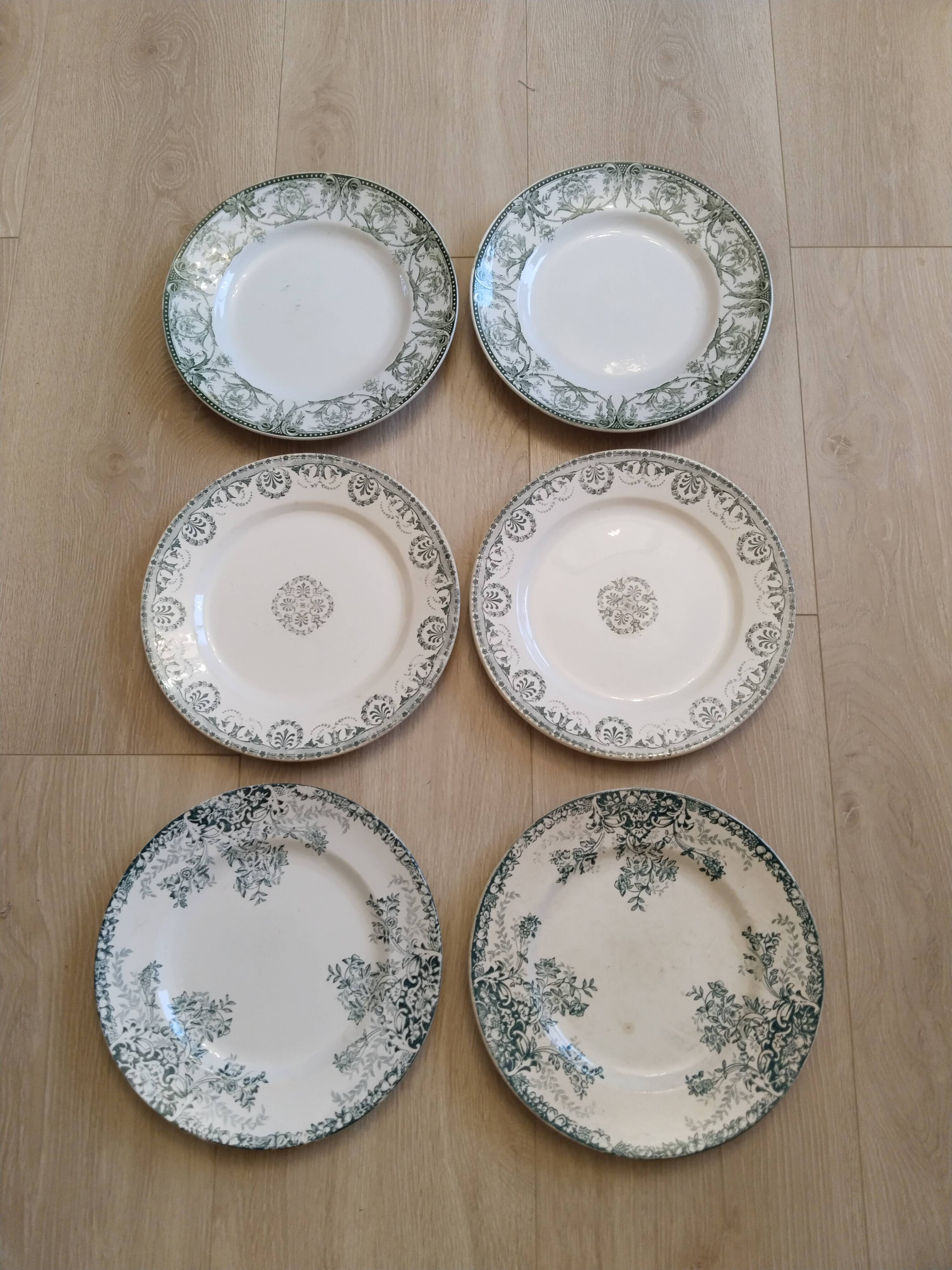 Set of 6 dinner plates in Terre de fer earthenware, blue green color