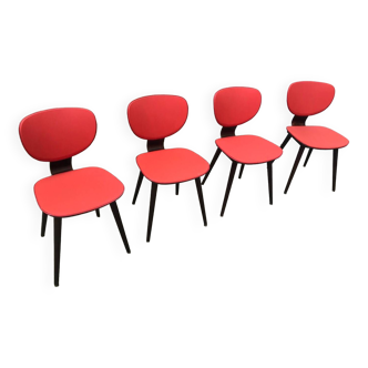 Série de 4 chaises bois courbé et simili cuir