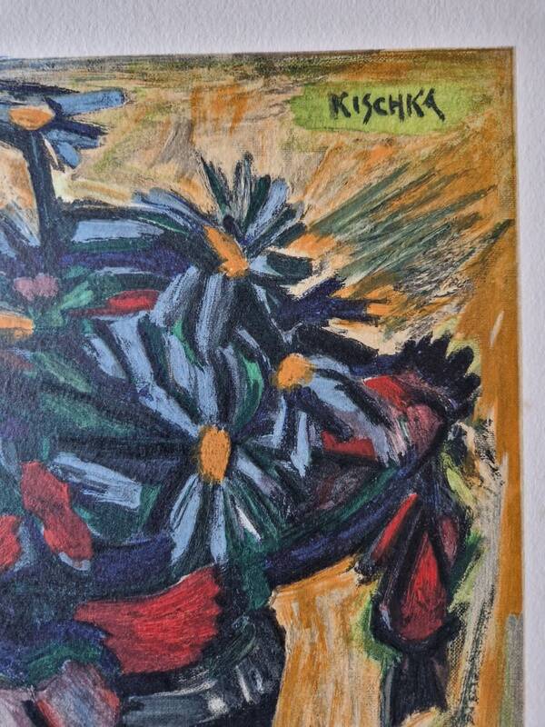 Isis Kischka (1908-1973) - Lithographie en couleurs - Bouquet de fleurs