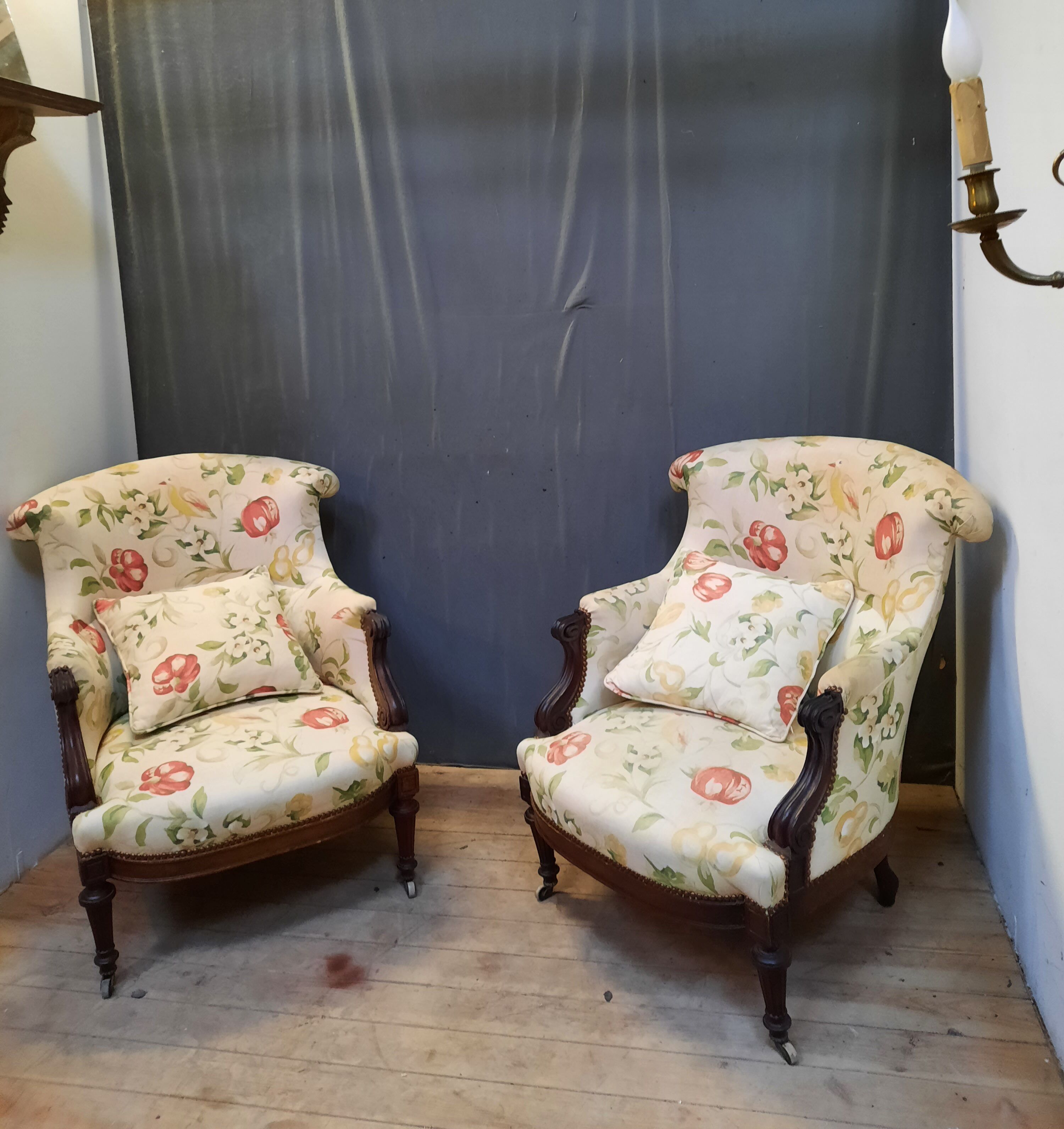 Pair of Louis XVI style toad armchair