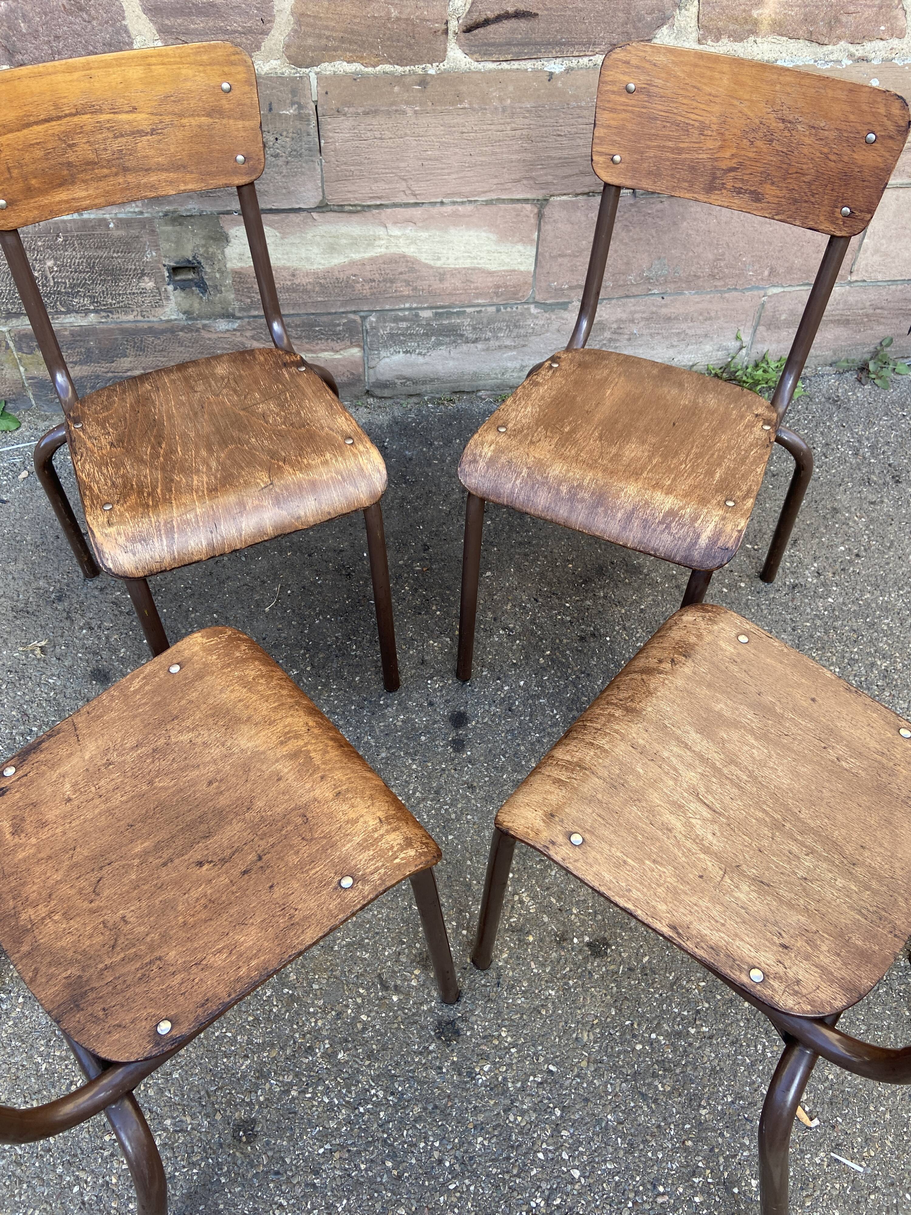 Set of 4 industrial chairs vintage school communities mullca 60s