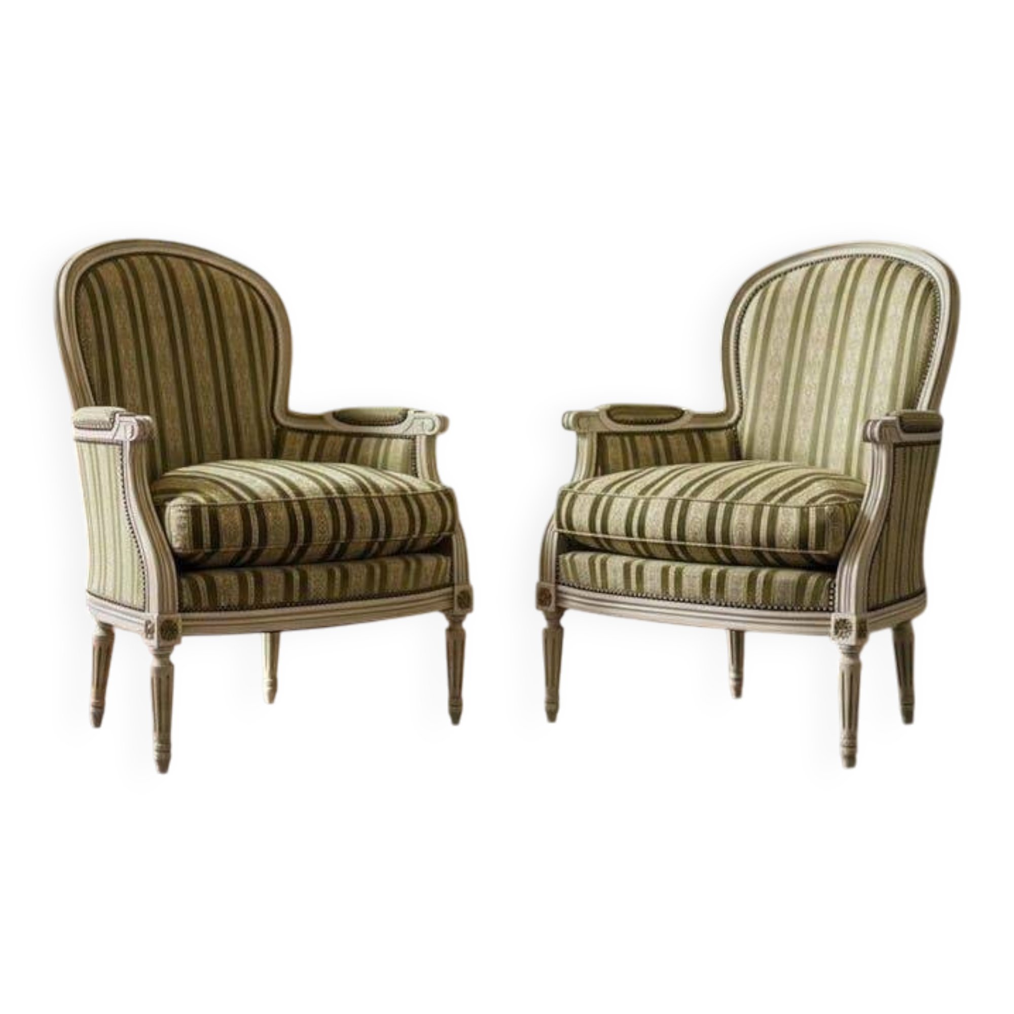 Set of 2 vintage striped baroque armchairs / individual chairs