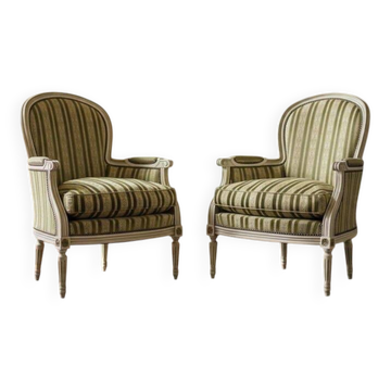 Set of 2 vintage striped baroque armchairs / individual chairs
