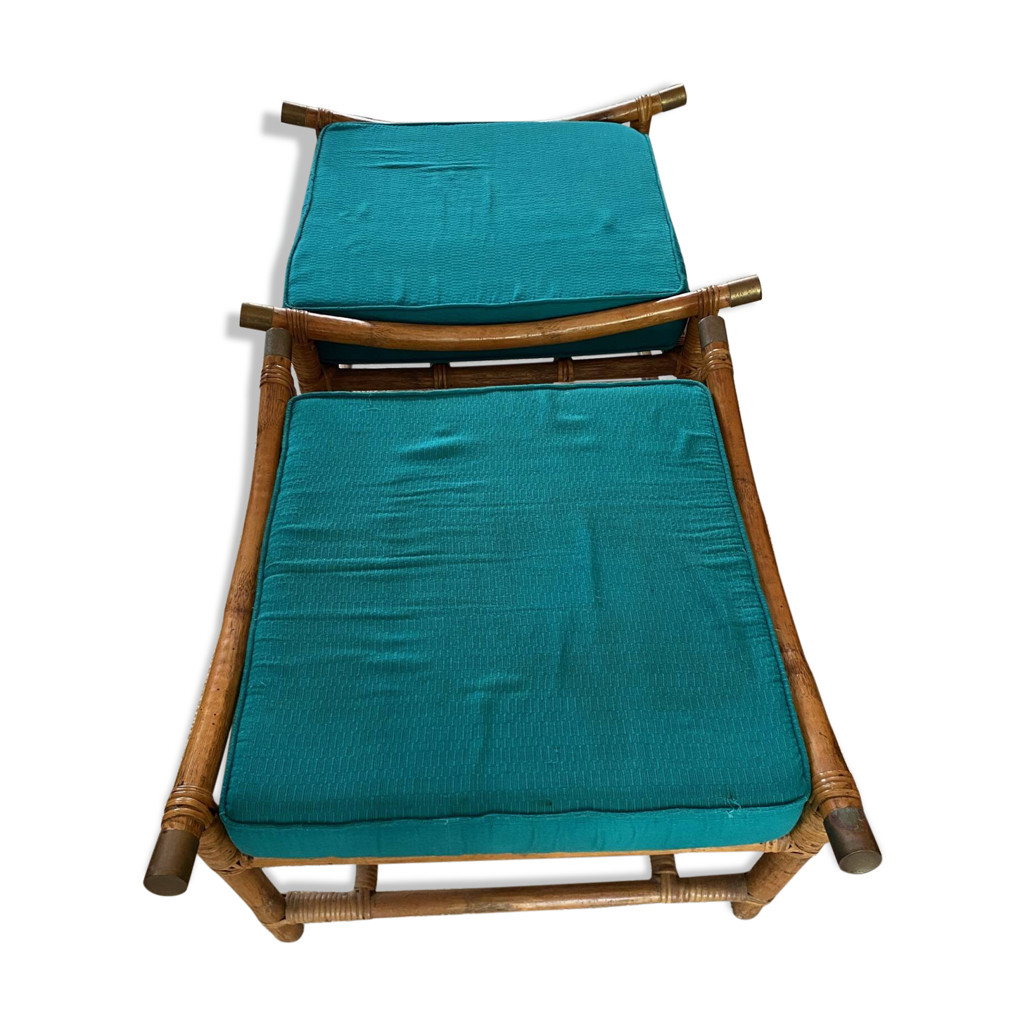 Duo of cane and rattan poufs